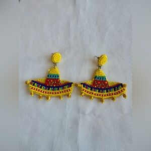 Colorful Beaded Yellow Sombrero Earrings